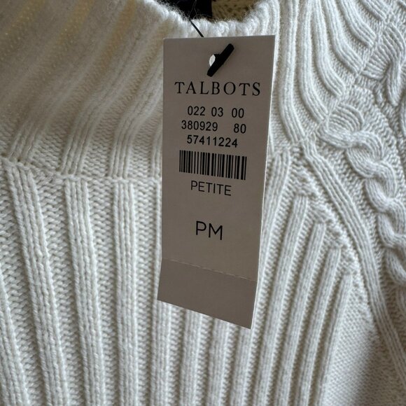 Talbots Long Sleeve Mock Neck Cable Knit Cream Sweater Women's Size M Petite - Picture 6 of 9
